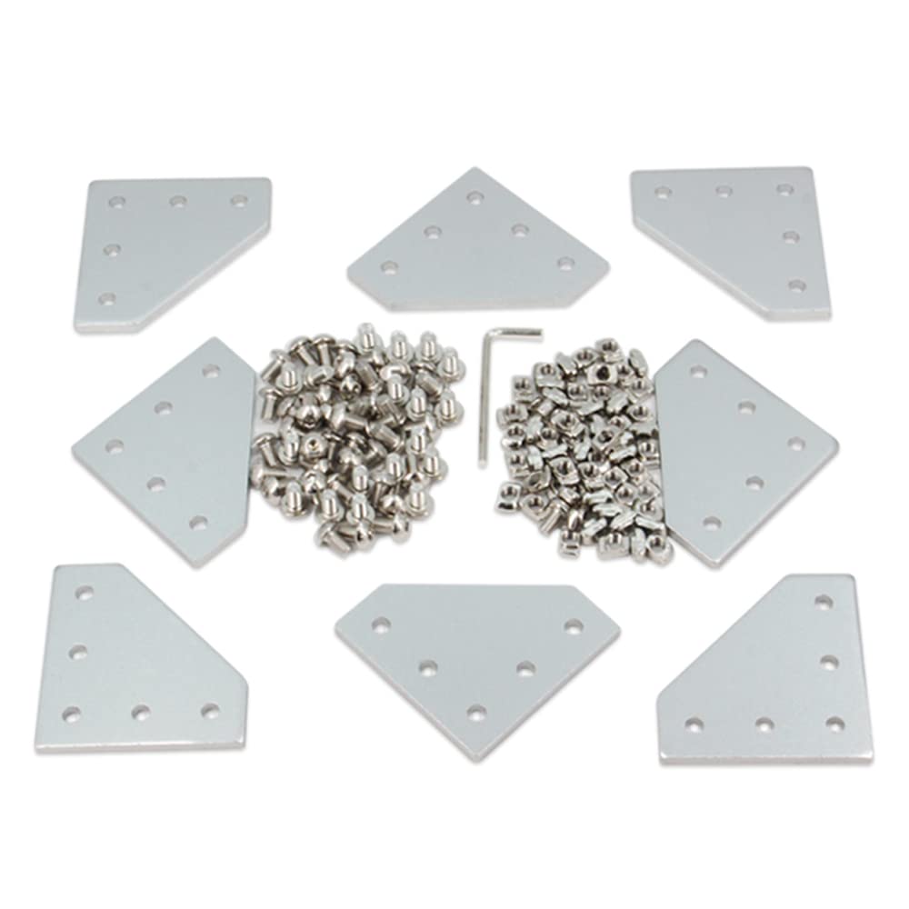 Yeebyee 2020 Corner Bracket Plate L Shape 5 Hole 90 Degree Outside Joining Plate with M5x8mm Screws and T-Nuts for 20 x 20mm Series Aluminum Extrusion Profile,8pcs/Pack (Silver-2020 L Shape)