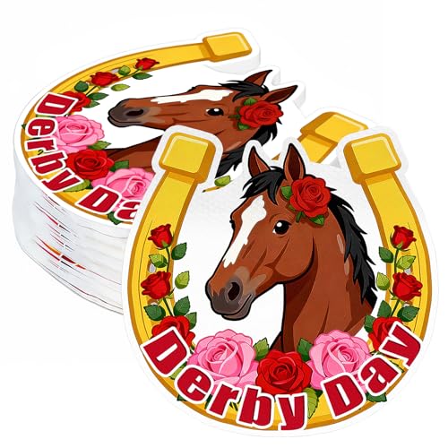 100 PCS Derby Day Cocktail Napkins- 2-Ply Disposable Rose Horse Printed Party Napkin Pack Horse Race Party Decorations Supplies for Derby Day 6.5X 6.5