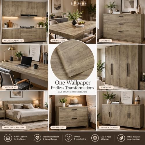Image of HOME13 Wood Grain Wallpaper Peel and Stick Wood Contact Paper Self Adhesive Removable Thicken Wooden Wall Paper for Kitchen Cabinets Drawer Shelf Liner Waterproof(24x240 Inch, Muddy Wooden)