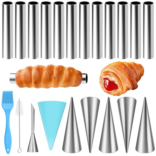 HavaCue Lot de 21 Moules à Cornets e Tubes, Acier inoxydable Tubes Cannoli Moules, Cannoli Moule,...