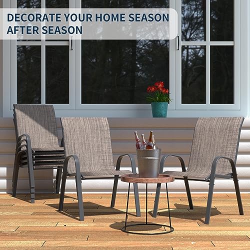 Image of Amopatio Patio Chairs Set of 6, Outdoor Stackable Dining Chairs for All Weather, Comfortable Breathable Garden Outdoor Furniture for Backyard Deck, Light Brown