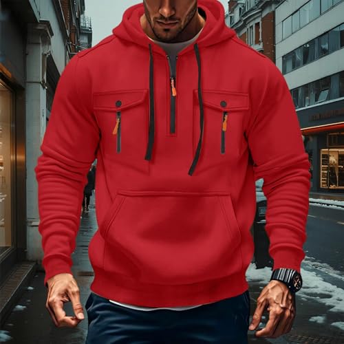 Hoodies for Men Athletic Outdoor Quarter Zip Pullover Hooded Sweatshirt Plus Size Tactical Hoodie with Pockets2