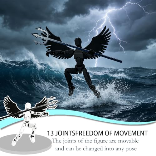 Image of 2-Piece Set Dummy 13 Action Figure, Creative Desktop Decor Set of Two, Drawing Reference and Photography Prop, White and Black Figures with Wings and Weapon