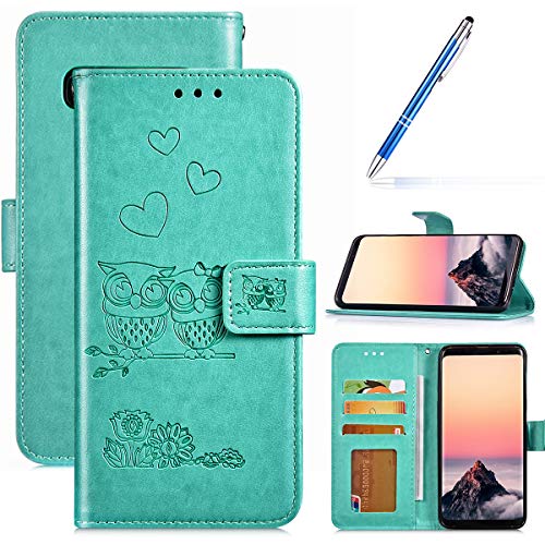 Robinsoni Case Compatible with Samsung Galaxy S10 Phone Case Wallet Galaxy S10 PU Leather Cover Shockproof Kickstand Case Flip Notebook Style Phone Cover Heavy Duty Case Hard Case Owl Printed Green