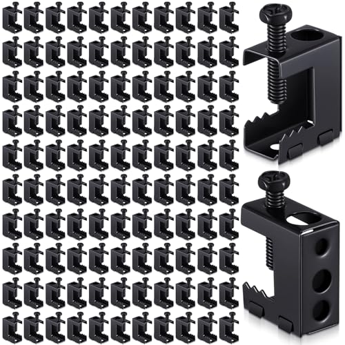 Image of Tandefio 100 Pcs 1 /4 inch-20 Spring Steel Beam Clamps Metal Beam Hangers Bolt on Clamp for Installation on Beams 1 /4 inch and 3 /8 inch Threaded Rod, S Hooks Bridle Rings for Pipe Cable Woodworking Tool (Black)