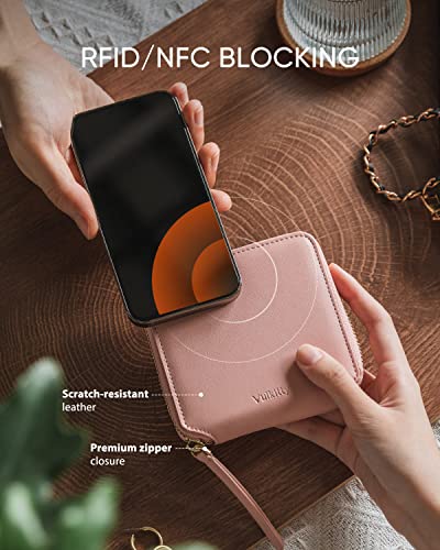 Image of Vulkitty Women Leather Wallet RFID Blocking Bifold Slim Coin Purse Credit Card Holder with Zipper Pocket Case, Pink, Classic