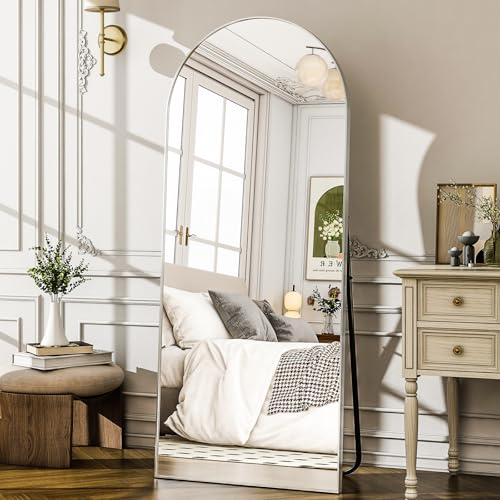Image of 57 inch x 20 inch Arched Full Length Mirror - Wall Mounted /Floor Mirror Aluminum Alloy Frame Full Body Mirrors for Bathroom Living Room Bedroom and Entryway,Sliver