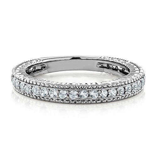 Gem Stone King 925 Sterling Silver White Created Sapphire Ring | 0.48 Cttw | Wedding Band Engagement Anniversary Promise Ring For Women | Available In Size 5, 6, 7, 8, 93