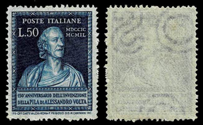 Sello Italia 1949 Alessandro Volta SAS 612 con filigrana lettere MNH impecable