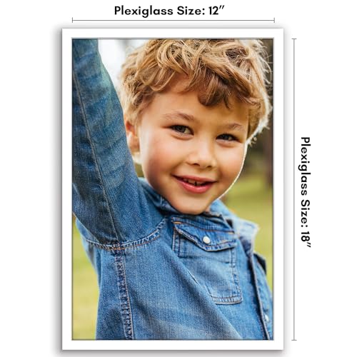 Americanflat 12x18 Poster Frame with Polished Plexiglass - Streamline Collection - Thin Border Picture Frame for Wall Display - Hanging Hardware Included - White