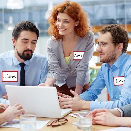 Image of 400 Pcs Red Name Tags Sticker, 3.5 inchx2.25 inch Blank Name Tags with Red Border, Plain Name Labels Adhesive Identification Name Badges for School, Office, Meeting, Family Parties, Mailing