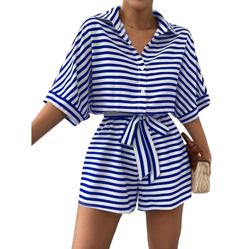 Ensemble short rayé pour femmes avec chemise ample fluide d'été