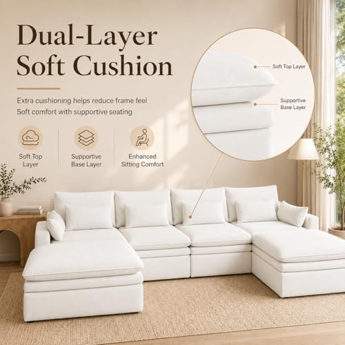 Image of WJShome Modular Sectional Sofa, Deep Seat V-Shaped Cloud Couch with Water-Resistant & Stain-Resistant Fabric, Removable Washable Covers,Modern Sleeper Sofa for Living Room, Apartment, White