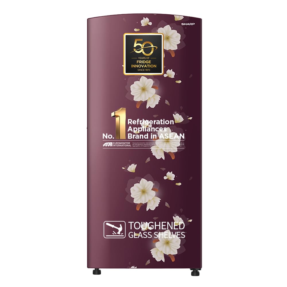 SHARP 197 L Direct Cool Single Door 2 Star Refrigerator |Japan 7 Shield Protection|60 Mins Fast Ice |(Floral Fall Red, SJ-DF225N2-PRF)