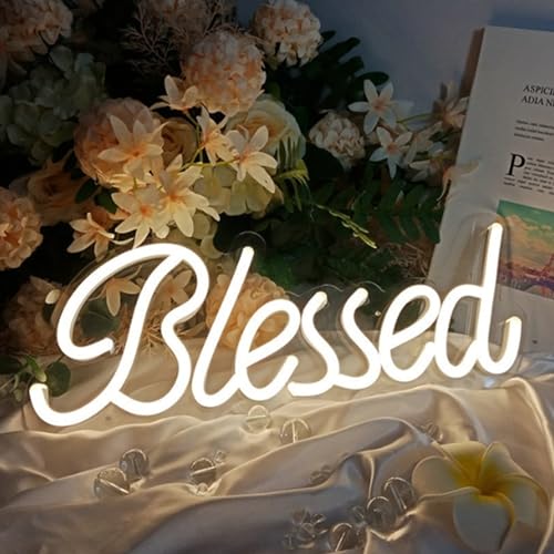 Image of Blessed Neon Signs,LED Arylic Dimmable Blessed Neon Light Decorative Wall Arts Night Lamp for Bedroom Office Studio Lounge Birthday Baby Shower Party,Warm White 17x7Inch