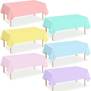 6Pcs Pastel Tablecloths, Rainbow Mix Color Plastic Tablecloth Disposable...