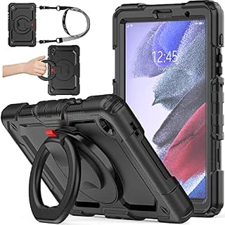 SEYMAC stock Galaxy Tab A7 Lite Case with Screen Protector Pen Holder [360 Rotating Folding Ring-Stand] & Shoulder Strap, Drop-Proof Handle Case for Galaxy Tab A7 Lite 2021 8.7'' SM-T220/T225 (Black)