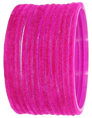 Image of NMII Glass Velvet Bangles Set For Women and Girls | Plain Glass Bangles | Velvet Chudi | Simple Bangles For Women | Stylish Glass Bangles- Set of 24