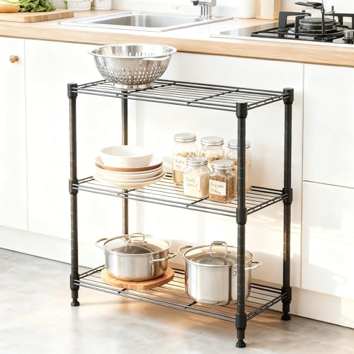 Image of M MZG 450 lbs Steel Storage Shelving 3-Tier Utility Shelving Unit Steel Organizer Wire Rack for Home,Kitchen,Office (11.8 inch D x 17.7 inch W x 26.3 inch H)