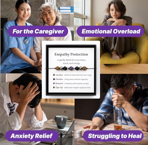 Empathy Protection Crystal Bracelet – Natural Healing Stones for Anxiety Relief & Emotional Support – Amethyst Hematite Tiger Eye Obsidian Beaded Jewelry for Women Men4