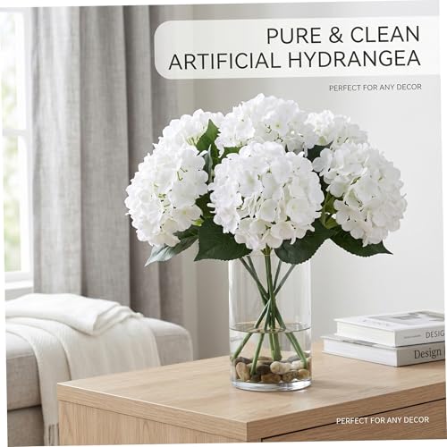Hortensias artificiales blancas en pack de 6 flores para decoración exterior de 45 cm 7