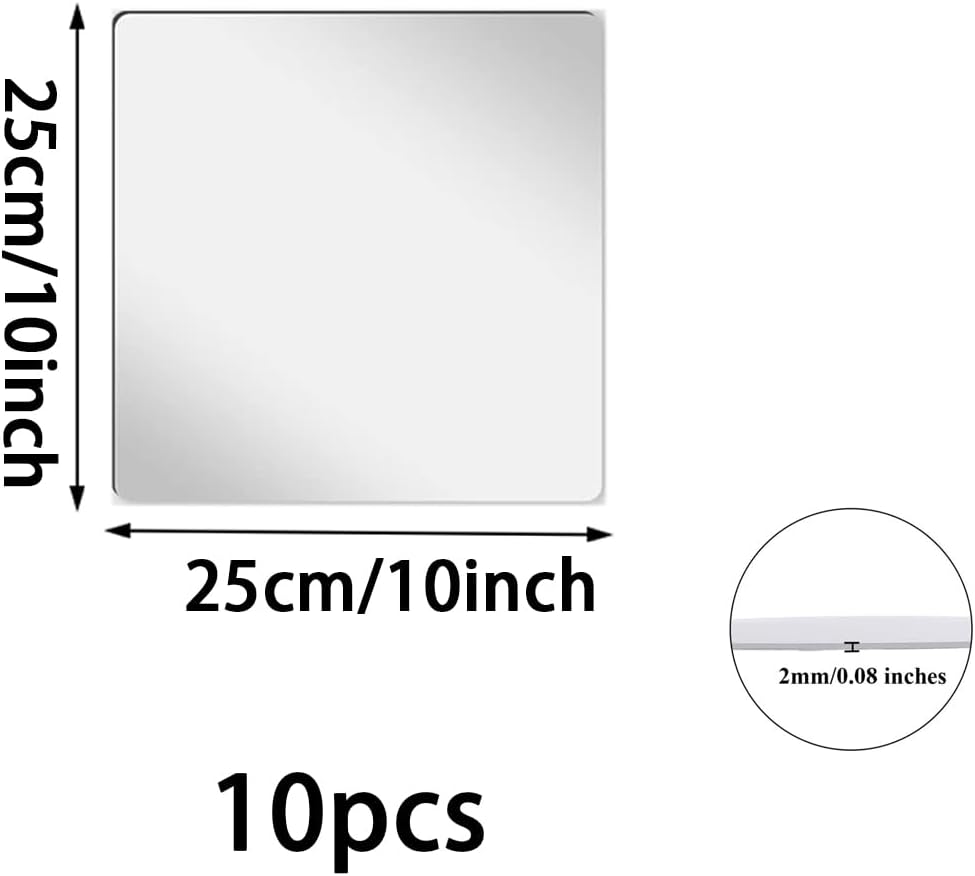 10Pack Square Mirror Centerpieces for Table, 10“ Mirrors for Centerpieces, 2mm, Acrylic Mirror Plates, Mirror Tray, for Wedding Table, Party Decorations, Candle Plate Set, Craft, New Year Decorations