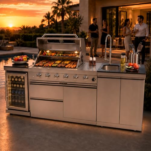 98-Inch 6-Burner Grill with Fridge and Sink