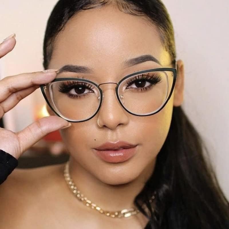 Miniatura 6 de Bullabulling Lentes de bloqueo de luz azul estilo hipster con marco de metal para mujer, lentes para mujer con diseño de ojo de gato, lentes antiluz