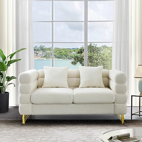 Antetek 60-inch Couches for Living Room, Modern Teddy Fabric Upholstered