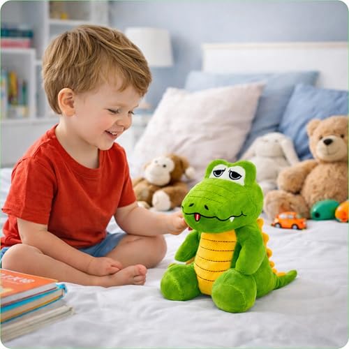 Image of Cute Green Crocodile Soft Toy for Kids - Plush Stuffed Crocodile in Sitting Posture - Ultra-Soft Huggable Animal Toy & Sleeping Pillow for Girls & Boys