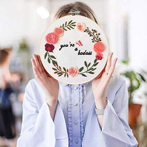 Orandesigne Funny Embroidery Kit For Beginners, Stamped Cross Stitch Kits For Beginners Adults Patterned Needlepoint Embroidery Hoops Cloth Color Thread Floss Flowers Plants Cactus #TOP6