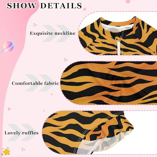 ALAZA Toddler Swimsuit Girl Bathing Suit Swimwear Rash Guard Orange Black Tiger Stripe Long Sleeve 3T4