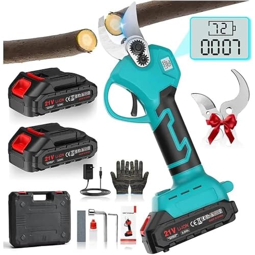Secateur Electrique Sans Fil 21V, Secateur de Jardin Moteur Sans Balais avec Batterie 2,0Ah, MAX 35mm, Lame SK5，Coupe Branche Electrique le jardinage, les...