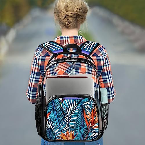 Leaves Leaf Summer Clear Backpack, Clear Backpack Stadium Approved, PVC Backpack, Clear Backpacks for Adults, Clear Backpack Heavy Duty, Clear Bag, for Work Security Travel College3