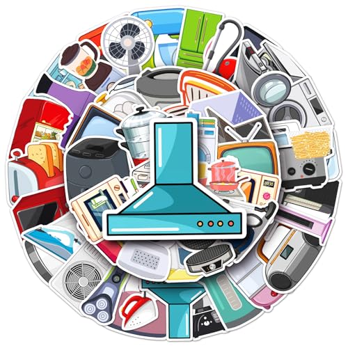 50Pcs Cute Home Appliance Stickers,Waterproof Vinyl Aesthetic Household Equipment & Daily Life Stickers for Journaling,Laptop, Water Bottle,Planner,Scrapbook,Phone Case,Luggage, Skateboard,DIY Decor