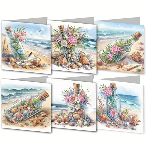 DDGYP 6 PCS Diamond Art Greeting Cards 5.9x11.81 Inch DIY Diamond Painting Greeting Cards Kits with Envelopes Diamond Art Cards for Birthday Wedding Christmas Graduation Celebration Gifts