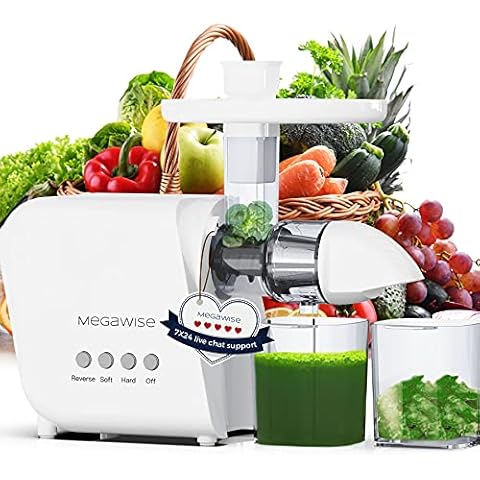Juicer Machines, MEGAWISE Slow Masticating Juicer 9 Segment Spiral 2 Speed Modes 50dB Quiet Motor Easy to Clean Reverse Function & BPA-Free Cold Press Juicer with Brush for Vegetables and Fruits Cover