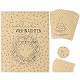 BETESSIN Papiertüten Weihnachten - 50 Stück 13x18cm Weihnachtstüten mit Weihnachtskranz Motiv - Adventskalender Tüten zum Befüllen mit Aufkleber - Geschenktüten Weihnachten