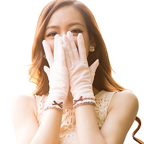 Nappaglo Women's Lace Sunscreen Driving Gloves Touchscreen Outdoor Bowknot for Summer UV Protection (Pink (Touchscreen))