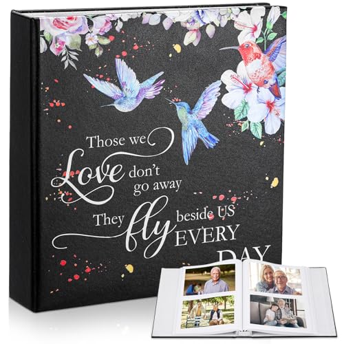 ReliThick Álbum de fotos funerario cardenal de 4 x 6 pulgadas, 200 páginas en blanco, álbum de recuerdos de cuero para decoración de servicio conmemorativo en suministros de memoria amorosa (colibrí)