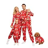 PopReal Christmas Pajamas for Family Onesies Plus Size and Dog, Matching PJs Hoodie Sleeper Snowflake Plush Cozy Warm Red
