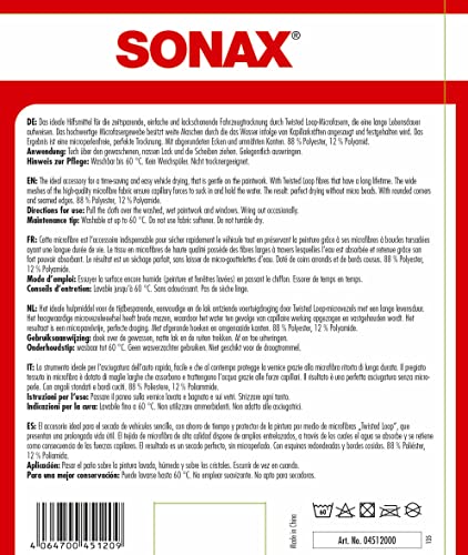 SONAX MicrofaserTrockenTuch Plus (1 Stück) im Großformat zur perfekten, streifenfreien Trocknung von Fahrzeugen | Art-Nr. 04512000
