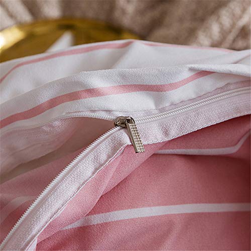 Housse de couette 140x200 microfibre à rayures parure de lit rose - 7
