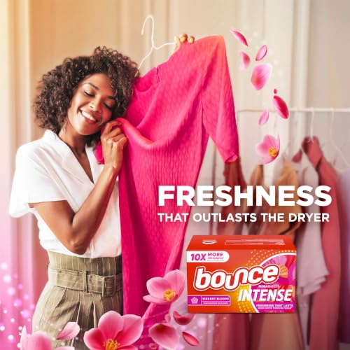Bounce Intense Dryer Sheets, 80 Count, Vibrant Bloom, Scent Boosting Dryer Sheet Formulated to Fight Wrinkles and Static