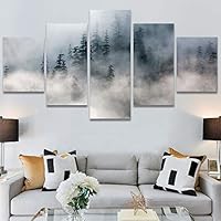 SIGNWIN 5 Panel Canvas Wall Art Foggy Mountains for Home Decorations Ready to Hang - 60