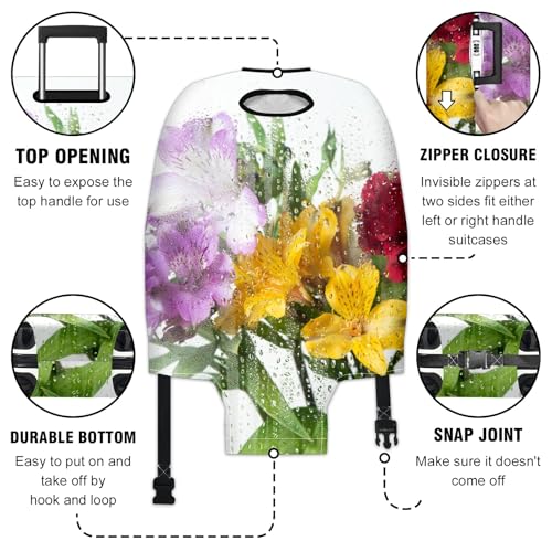 Travel Luggage Cover Suitcase Protector Scratch-Resistant Fit Not Included Suitcase Yellow Flowers Water Drops XL-30-32in3