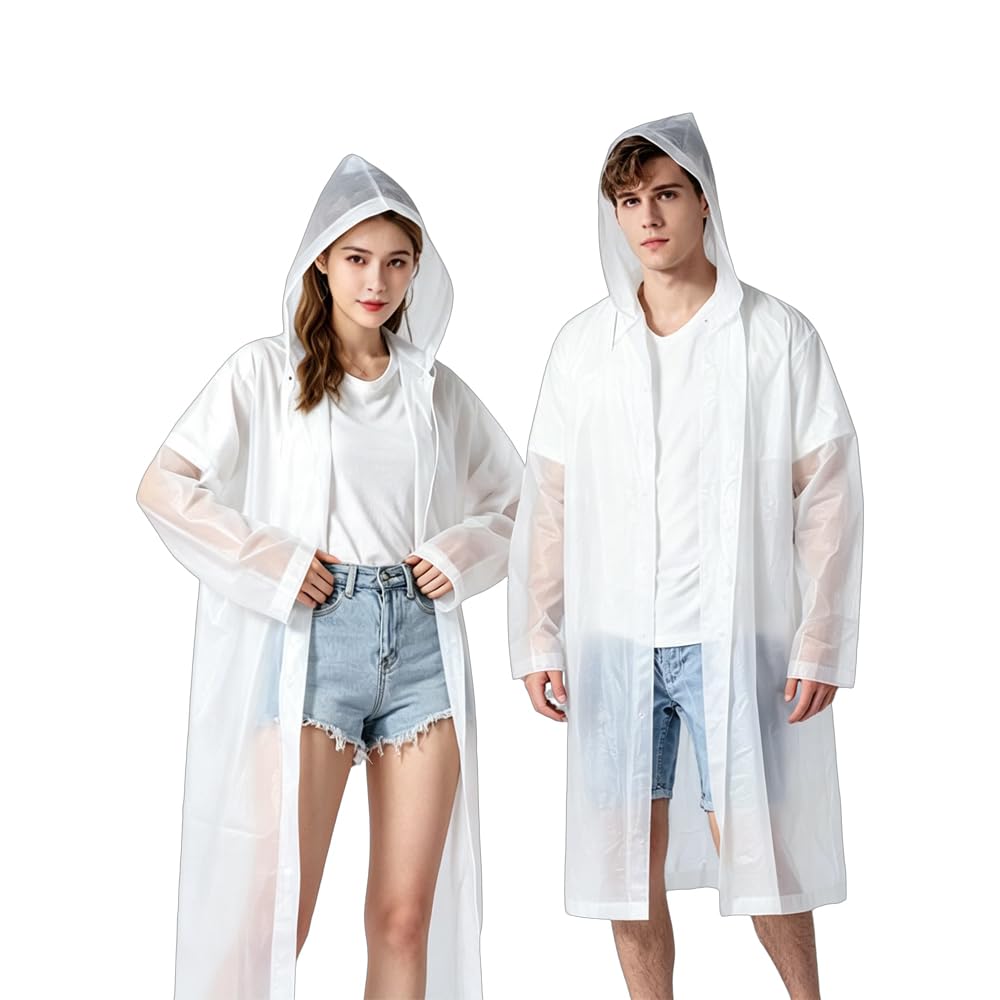 Pack De 2 Ponchos De Lluvia Impermeables Reutilizables EVA Unisex Con Capucha Y Mangas Para Viajes Y Senderismo