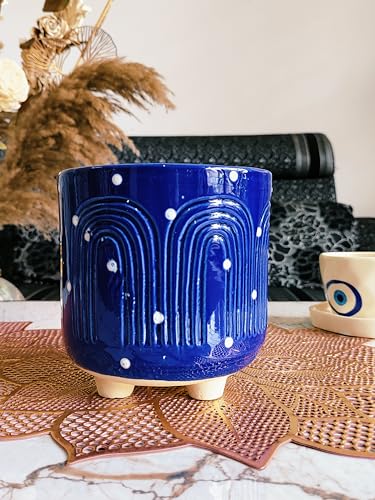 Image of Niyara Ceramic planters pots for Indoor Outdoor Home, Garden Office Decor Balcony Planters Gamla Flower Size Small 6 inches (Abstract Blue)