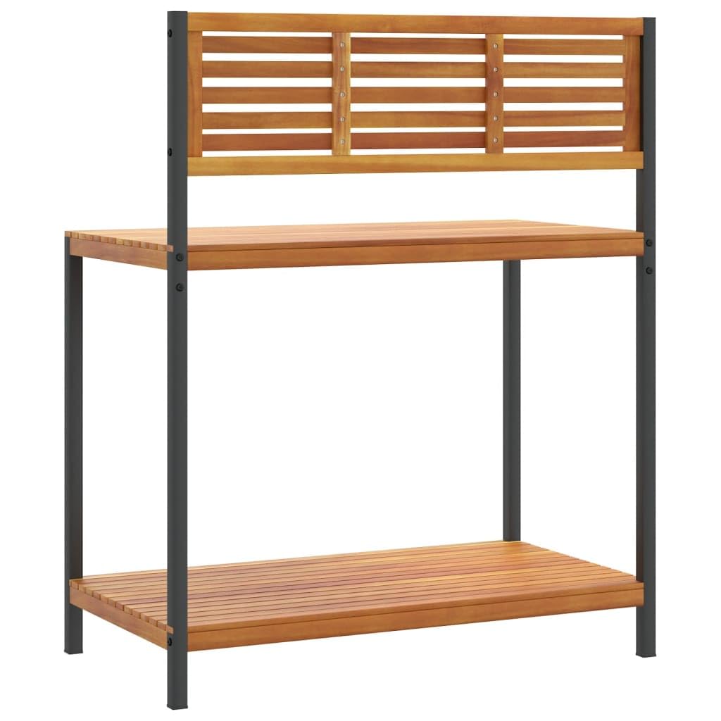 vidaXL Garten Arbeitstisch, Pflanztisch mit Aufkantung, Gärtnertisch für Garten Terrasse Balkon, Blumentisch, Massivholz Akazie Stahl