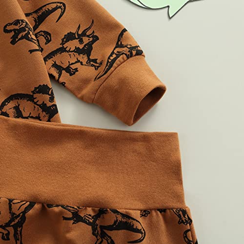 Infant Baby Boys Fall Clothes Set Animal Print Pullover Sweatshirt Top Pants 2Pcs Dogs Outfits Tracksuit (Standard, Dinosuar Tan 1, 6-12 Months) #TOP6